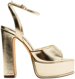 Josy-6 by Liliana – Glam Metallic Platform Sandal with Chunky Heel