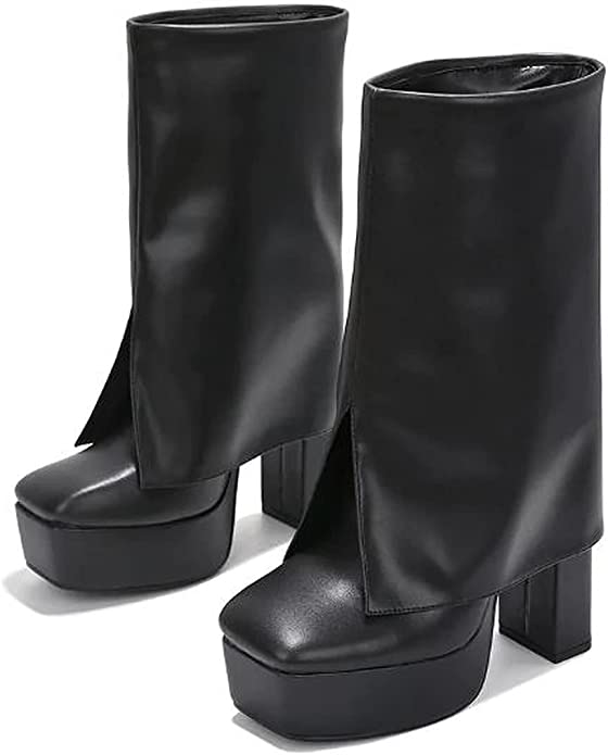 Lemonade Women Wedge Boots Knee High Fashion Pull On Boots  SENNA BLACK 7 : Clothing, Shoes & Jewelry