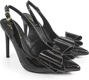 Lana-1 by Liliana – pointed-toe slingback stiletto heel with decorative bow detail