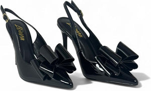 Lana-1 by Liliana – pointed-toe slingback stiletto heel with decorative bow detail