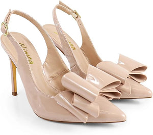 Lana-1 by Liliana – pointed-toe slingback stiletto heel with decorative bow detail
