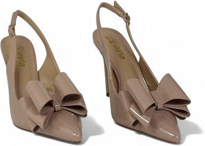 Lana-1 by Liliana – pointed-toe slingback stiletto heel with decorative bow detail