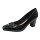 Black crocodile-patterned high-heeled shoe on a white background