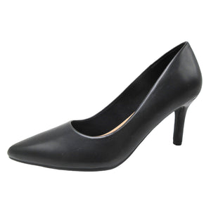 Black high-heeled shoe on a white background