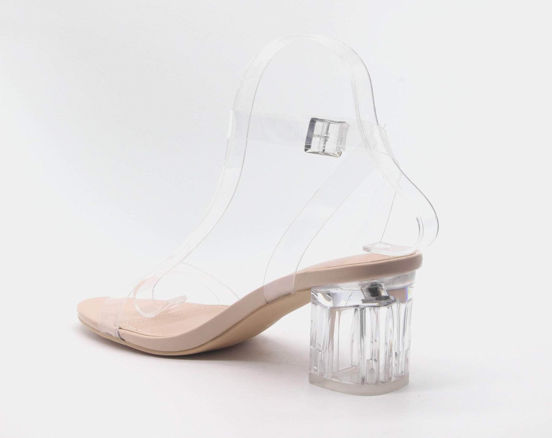 Women's Clear Block Heeled Sandals Transparent Open Toe - Temu