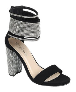 Quality-84 - Forever Link Rhinestone Straps Chunky Heel Sandals - ShoeFad