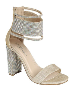 Quality-84 - Forever Link Rhinestone Straps Chunky Heel Sandals - ShoeFad