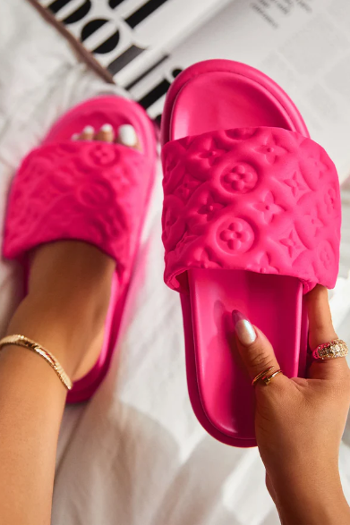 Pink Velcro strap heel slide – Tammy B's shoe boutique
